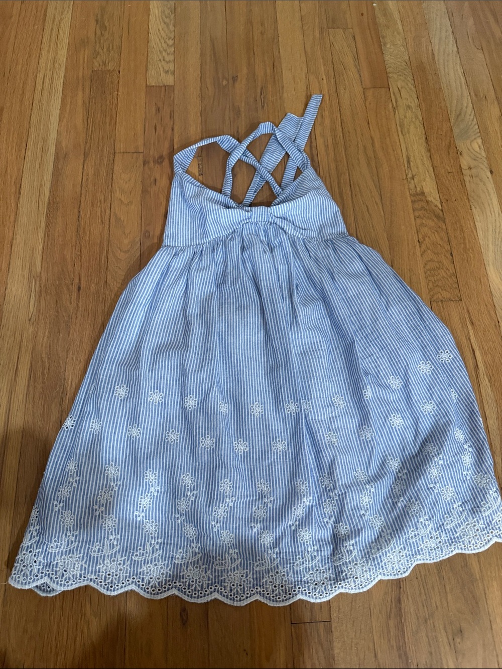 Blue & White Striped Sundress with Eyelet Hem
